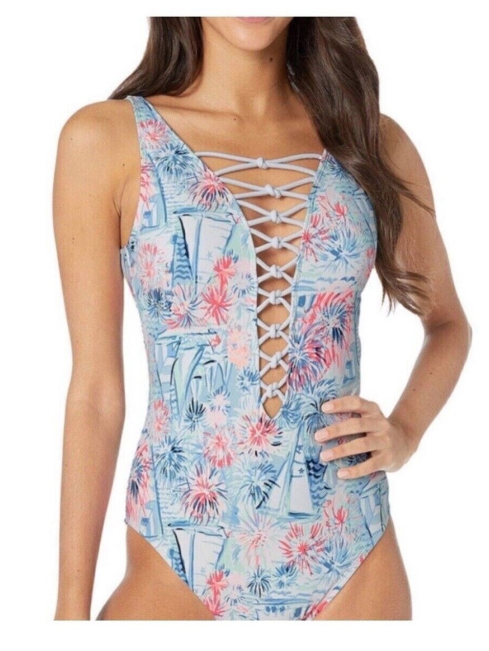 VGUC Lilly Pulitzer Isle Lattice one piece swimsuit in Sea to Shining Sea